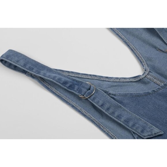 Women Denim Short Overalls Casual Rompers Loose Fit Rolled Cuffs Large - Picture 5 of 7